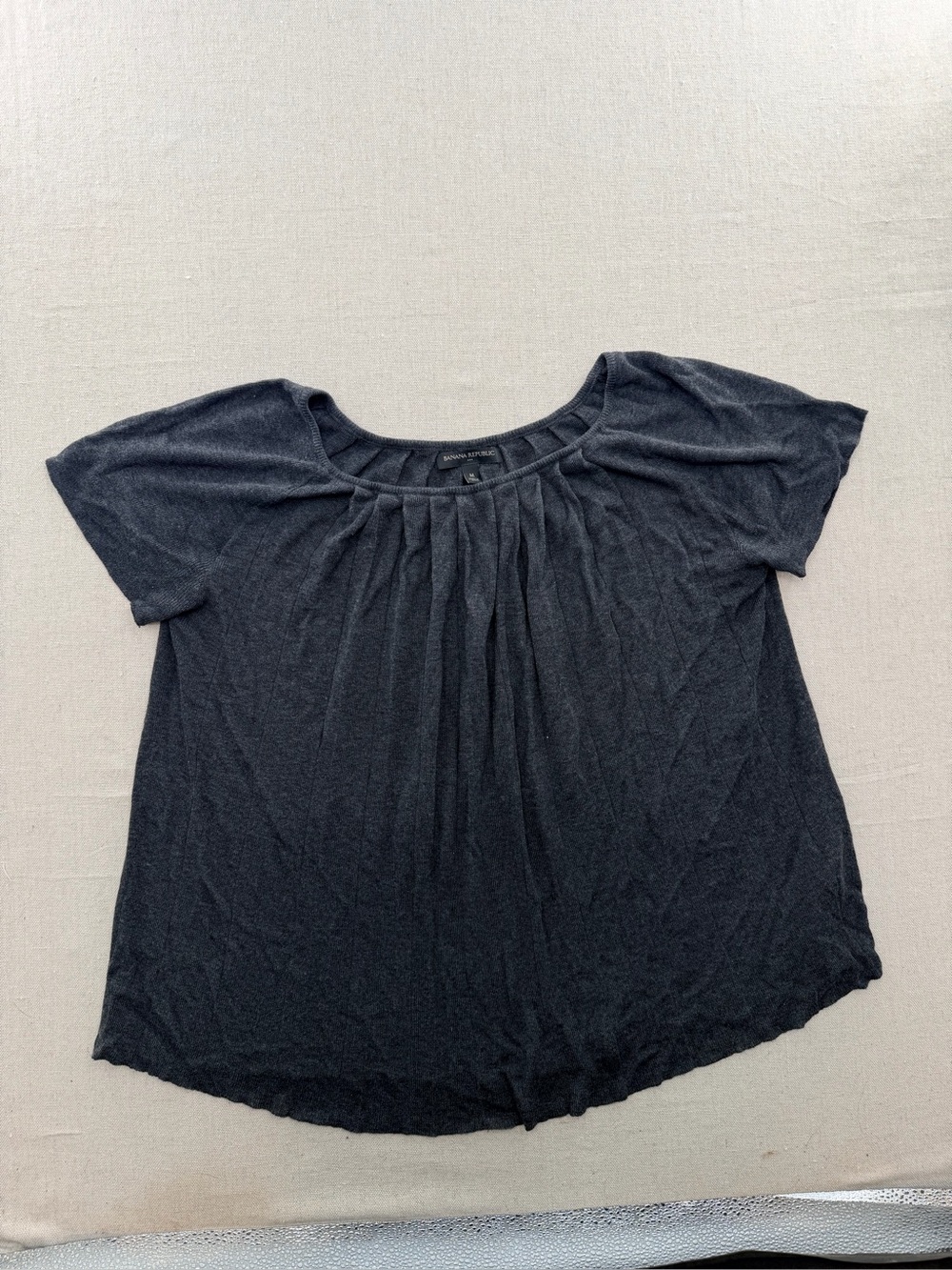Banana Republic Charcoal Scoop Neck Pleated Short Sleeve Sweater